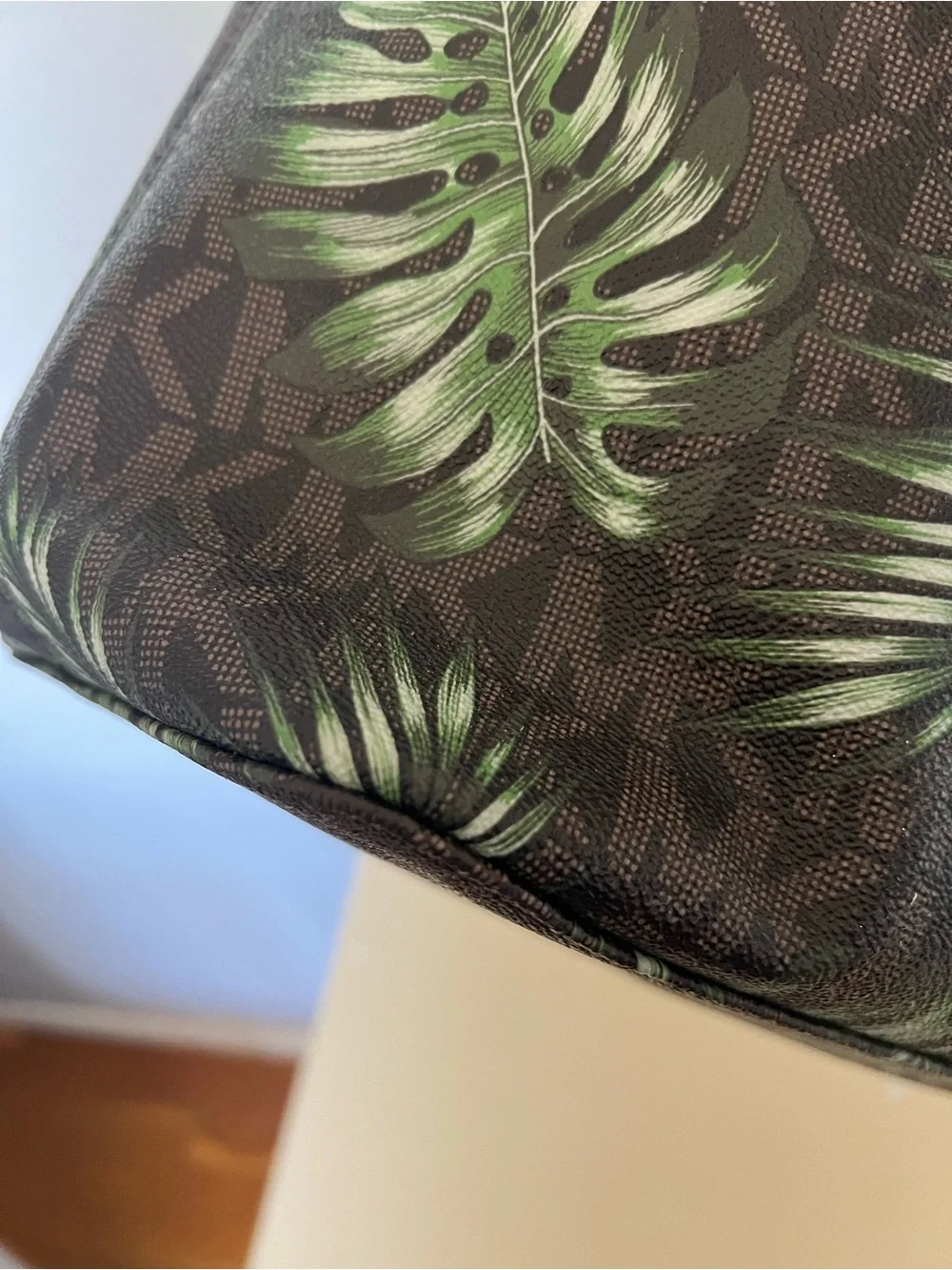 Michael Kors Green Palm-Print Tote with Gold Hardware